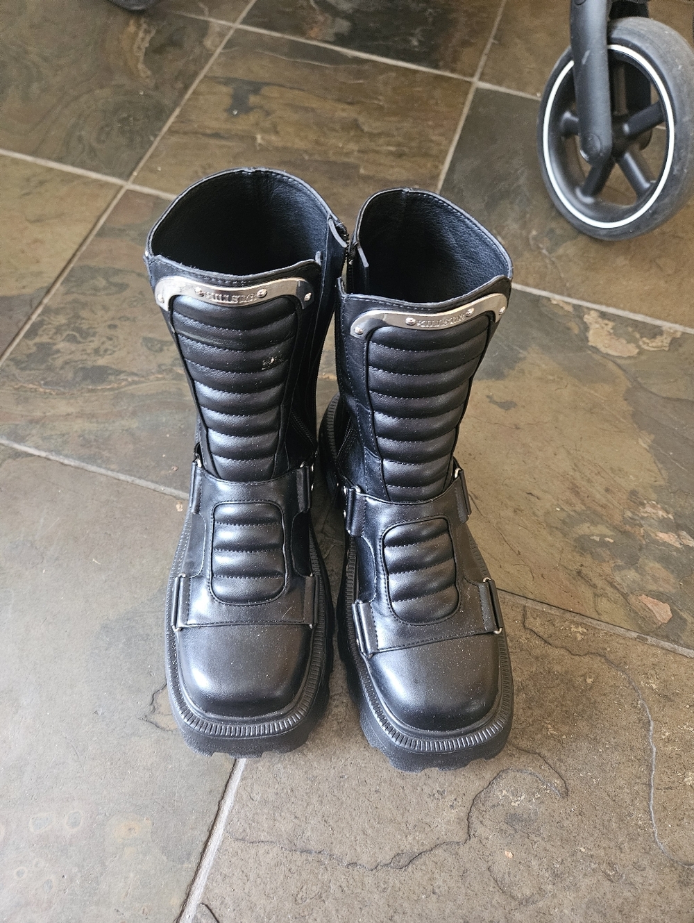 NWOT Killstar Black Quilted Front-Panel Leather Combat Boots - Picture 4 of 4